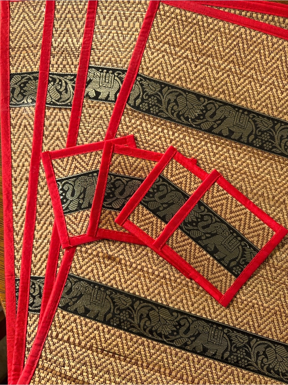 Thai Elephant Woven Placemat & Coaster Set 8pc